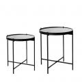 METAL COFFEE TABLE SET/2 WITH BLACK GLASS D40/45XH45,5/50,5CM