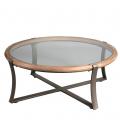 METAL COFFEE TABLE ROUND WITH TEMPERED GLASS AND WOODEN RING 102X102X39CM
