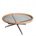 METAL COFFEE TABLE ROUND WITH TEMPERED GLASS AND WOODEN RING 100X100X40CM