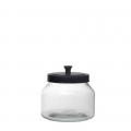 GLASS JAR WITH BLACK METAL LID S 14,5X14,5X15CM
